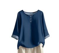 Blusa de mujer verano con botones altos con cuello en U camiseta de verano elegante y elegante blusa manga 3/4 casual cómoda túnica color liso ropa clásica blusa de gran tamaño vacaciones, 03#navy, M