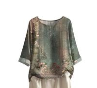 Blusa de mujer verano con botones altos con cuello en U camiseta de verano elegante y elegante blusa manga 3/4 casual cómoda túnica color liso ropa clásica blusa de gran tamaño vacaciones, 05#green