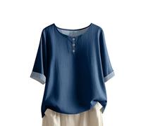 Blusa de mujer verano con botones altos con cuello en U camiseta de verano elegante y elegante blusa manga 3/4 casual cómoda túnica color liso ropa clásica blusa de gran tamaño vacaciones, 01#navy