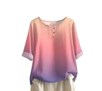 Blusa de mujer verano con botones altos con cuello en U camiseta de verano elegante y elegante blusa manga 3/4 casual cómoda túnica color liso ropa clásica blusa de gran tamaño vacaciones, 02#rosa, M