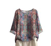 Blusa de mujer verano con botones altos con cuello en U camiseta de verano elegante y elegante blusa manga 3/4 casual cómoda túnica color liso ropa clásica blusa de gran tamaño vacaciones, 04#azul, L