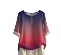 Blusa de mujer verano con botones altos con cuello en U camiseta de verano elegante y elegante blusa manga 3/4 casual cómoda túnica color liso ropa clásica blusa de gran tamaño vacaciones, 02#hot Pink