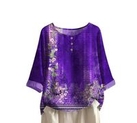 Blusa de mujer verano con botones altos con cuello en U camiseta de verano elegante y elegante blusa manga 3/4 casual cómoda túnica color liso ropa clásica blusa de gran tamaño vacaciones, 05#Dark