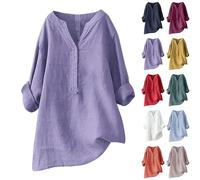 Blusa de muselina para mujer, de gran tamaño, larga, de algodón, túnica fruncida, de lino, cuello alto, camiseta larga, tallas grandes, con volantes, suelta, manga larga, elegante, Vino, L