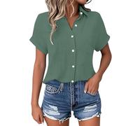 Blusa de muselina para mujer, verano, manga 3/4, blusa de lino 2026, camiseta de cuello en V, camisa de lino de gran tamaño, blusa con botones, blusas de un solo color, camiseta informal para la playa