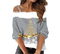 Blusa de Navidad para mujer, camiseta sexy con hombros descubiertos, cuello de felpa, manga larga, para salir, salir por la noche, a la moda, para la vida cotidiana, regalos de Navidad, Gy1., L