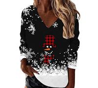 Blusa de Navidad para mujer, sudaderas de manga larga, cuello en V, sudaderas navideñas, sudadera de Navidad, camiseta de gran tamaño, manga 3/4, Papá Noel, suéter de Navidad, C-negro., M