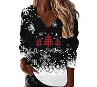 Blusa de Navidad para mujer, sudaderas de manga larga, cuello en V, sudaderas navideñas, sudadera de Navidad, camiseta de gran tamaño, manga 3/4, Papá Noel, suéter de Navidad, Vino C, M