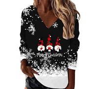 Blusa de Navidad para mujer, sudaderas de manga larga, cuello en V, sudaderas navideñas, sudadera de Navidad, camiseta de gran tamaño, manga 3/4, Papá Noel, suéter de Navidad, C-blanco., M