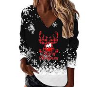 Blusa de Navidad para mujer, sudaderas de manga larga, cuello en V, sudaderas navideñas, sudadera de Navidad, camiseta de gran tamaño, manga 3/4, Papá Noel, suéter de Navidad, C-rojo., M