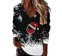 Blusa de Navidad para mujer, sudaderas de manga larga, cuello en V, sudaderas navideñas, sudadera de Navidad, camiseta de gran tamaño, manga 3/4, Papá Noel, suéter de Navidad, C-Silber, M