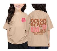 Blusa de niño para niños y niñas casual cuello redondo corto manga estampada camiseta cómoda, caqui, 4-5 Años