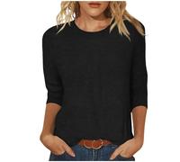 Blusa de pana con manga 3/4 para mujer, estilo vintage, casual, cuello redondo, suave, cómoda, versátil, color liso, para otoño e invierno (S-XXXL), 001 y negro, L