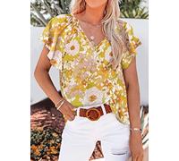 Blusa De Poliéster Para Mujer Con Manga Corta y Cuello En V, Estampado Floral, Elegante, Chaqueta Suelta, Túnica, Sudadera, Tops, Amar