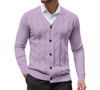 Blusa de punto liso para hombre 2025 con cuello en V, suéter de un solo botón, ropa de punto, talla grande, abrigo casual de moda para entrenamiento al aire libre, fiesta, regalos de Navidad, Morado