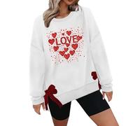 Blusa de San Valentín para mujer, con estampado de amor, casual, para el día de San Valentín, con lazo lateral, blusa para regalos de la vida diaria, blanco, S