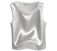 Blusa de satén de Tirantes para Mujer, Top básico de Verano, Informal y con Cuello de Pico