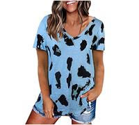 Blusa de verano básica de manga T para mujer, blusa corta de leopardo para mujer, camisa química, azul, XL