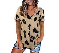 Blusa de verano básica de manga T para mujer, blusa corta de leopardo para mujer, camisa química, caqui, 3XL