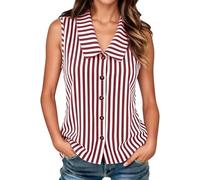 Blusa de verano para mujer, a rayas, cuello de Peter-Pan-Can, sin mangas, blusa de lino, blusa de algodón, camisa de lino, informal, muselina, camiseta de lino, con botones, blusa de verano, ligera y