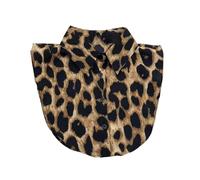 Blusa desmontable con estampado de cuello sintético con solapa, botones falsos, media camisa, parte superior de capas para mujer, Estampado de leopardo grande, Altoa única