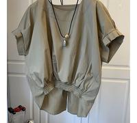 Blusa Elegante Asimétrica para Mujer - Manga Corta y Cuello con Abertura en la Espalda, Color Sólido, Lavable a Máquina, Moda de Temporada Verano Otoño, Tejido Sin Elástico