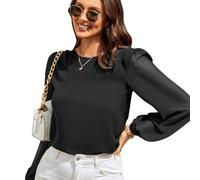 Blusa Elegante de Manga Larga Mujer Casual Camisetas Cuello Redondo Blusas Sueltas de Color sólido Moda Túnica Tops Camisa Fiesta T-Shirt para Primavera Otoño