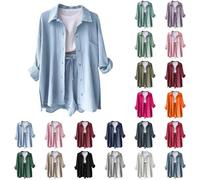 Blusa elegante de manga larga para mujer, blusa larga de algodón, blusa fruncida, tallas grandes, camiseta holgada, con botones, manga larga, moderna, talla grande, verde, XL