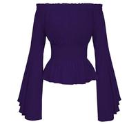 Blusa elegante de manga larga para mujer, estilo bohemio, talla grande, camisa gótica con volantes, morado, XXL