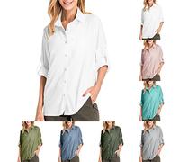 Blusa elegante de manga larga para mujer, túnica de manga larga, de algodón, para negocios, moderna, holgada, informal, de manga larga, para primavera, tallas grandes, azul claro, XL