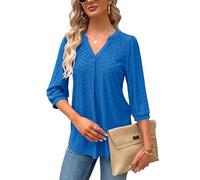 Blusa elegante para mujer, cuello en V, manga 3/4, camisetas informales, túnica, manga corta, blusas, informal, sólida, camiseta larga para verano, azul, S