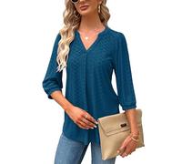 Blusa elegante para mujer, cuello en V, manga 3/4, camisetas informales, túnica, manga corta, blusas, informal, sólida, camiseta larga para verano, azul marino, M