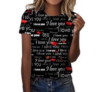 Blusa elegante para mujer Daily Valentine's Day Print O Neck Tank Tops de manga corta Camisetas de entrenamiento Casual Tés sueltos Hermosos pendientes para mujer, U, XXL