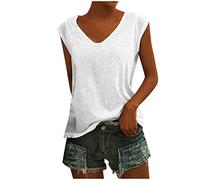 Blusa elegante sin mangas para mujer, camiseta informal, camiseta blanca, parte superior con mangas caídas, cuello en V, camiseta básica de verano, camiseta de tirantes monocolor (disponible en talla