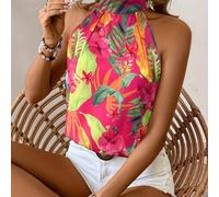 Blusa elegante y de moda para mujer, sin , con cuello , estampada y con en la espalda