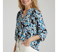 Blusa estampada, cuello para anudar Mujer Talla S. Color Azul