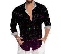 Blusa Fiesta, Camisa De Fiesta con Estampado De Lentejuelas Brillantes Manga Larga Informal Abotonada para Celebraciones De Festivales