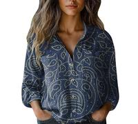 Blusa floral para mujer, estampado vintage, de lino, manga larga, con botones, cuello en V, solapa, camisa festiva, blusa holgada, informal, diario, verano, negocios, manga larga, Marina-t, XXL