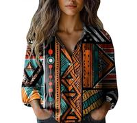 Blusa floral para mujer, estampado vintage, de lino, manga larga, con botones, cuello en V, solapa, camisa festiva, blusa holgada, informal, diario, verano, negocios, manga larga, Camuflaje-h, 5XL