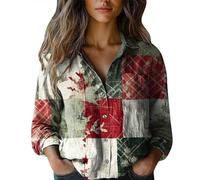 Blusa floral para mujer, estampado vintage, de lino, manga larga, con botones, cuello en V, solapa, camisa festiva, blusa holgada, informal, diario, verano, negocios, manga larga, camuflaje A., 5XL