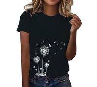 Blusa Fluida Impreso Manga Corta Mujer - Camiseta Cuello Redondo Mujer Top Chic Tops Diario Blusa Primavera Verano Camisa Corte Ajustada Camisa Cómoda Camiseta Relaxed T-Shirt, Negro , XL