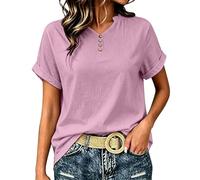 Blusa genérica para mujer, ligera y moderna, blusas y blusas para mujer, verano, manga corta, fluida, cuello en V, botón suelto, transpirable, informal, playa, tops para vacaciones de trabajo, Rojo 3