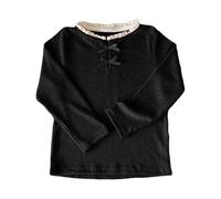 Blusa genérica para niña linda lazo cuello encaje elegante estilo coreano casual para bebé y niños camisa voladores top casual, Le Noir, 5-6 Años