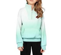 Blusa genérica para niña, talla grande, elegante, media cremallera, sudadera con cremallera y forro polar, verde, 13-14 Años