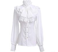 Blusa gótica Lolita vintage victoriana para mujer con diseño de manga larga con volantes de loto adecuada para varias ocasiones (M blanco)