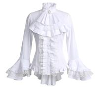 Blusa gótica victoriana para mujer, camisa de Lolita dulce, volantes irregulares, dobladillo de loto, tops medievales, Blanco, Large