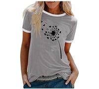 Blusa informal de cuello redondo para mujer, manga corta, costura, estampado en color, camiseta de vacaciones, top de seda con encaje, gris, XL