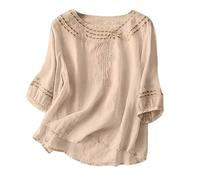 Blusa Informal De Lino Y Algodón Color Liso para Mujer, Camiseta Bordada Polos Baratos Tunica Blanca Ropa Talla Grande Camisas Elegante Fiesta Camisa Manga Larga Tallas Grandes 2026