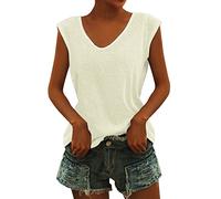 Blusa informal de verano para mujer, cuello en V, monocolor, informal, holgada, blusa sexy para mujer, beige, XXL
