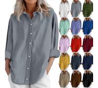 Blusa larga de muselina de gran tamaño para mujer, manga larga, elegante, de manga larga, de algodón, cuello redondo, tallas grandes, blusas, holgadas, con botones, camiseta larga moderna, caqui, S